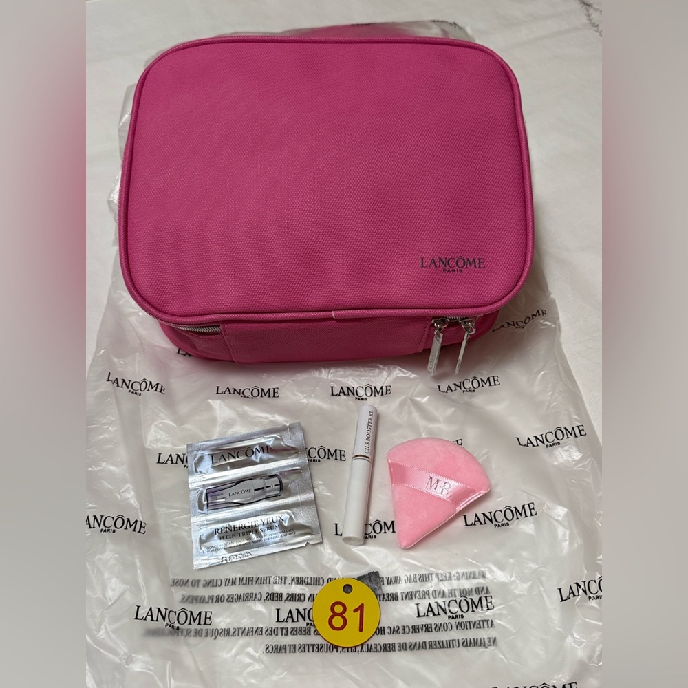 Lancome Pink Cosmetic Bag with Accessories